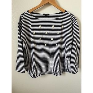 Banana Republic Blouse Stripe Jeweled 3/4 Sleeve
